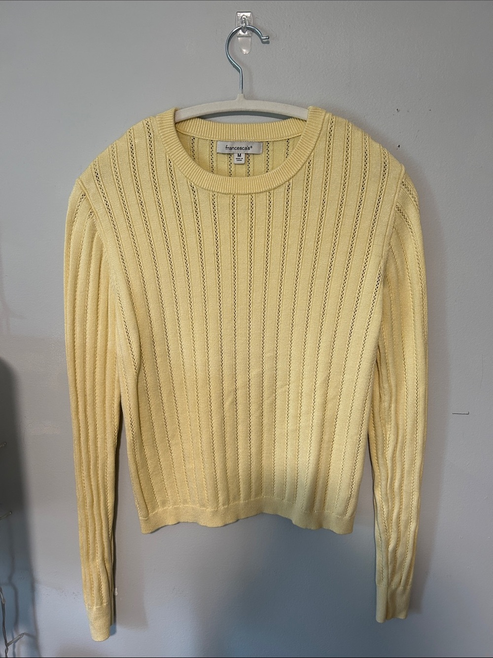 Francesca's Collections Light Yellow Ribbed Crewneck Sweater - Medium